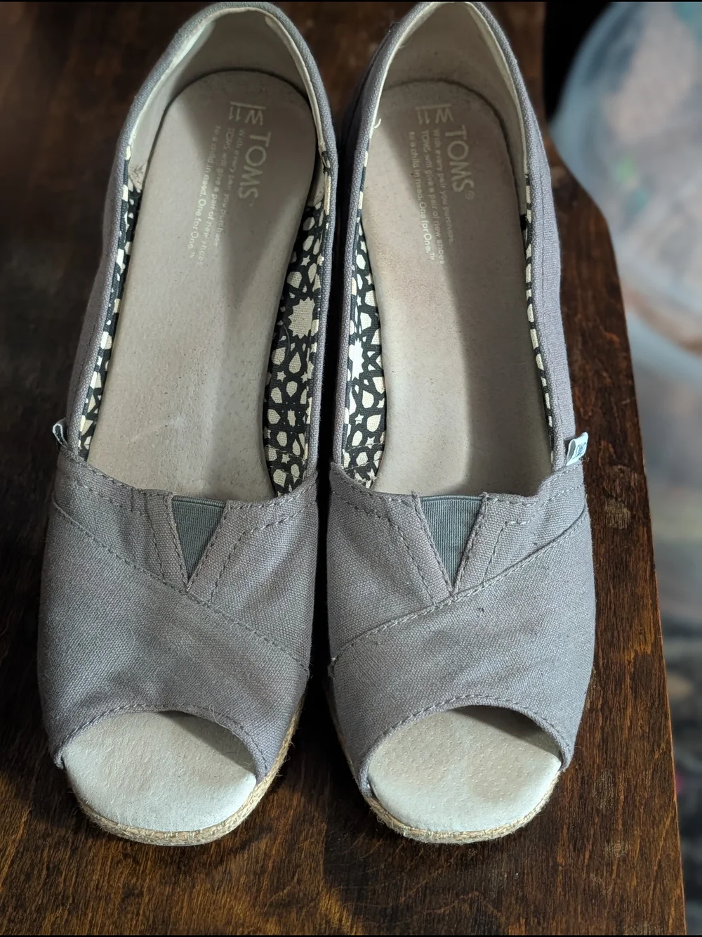 TOMS Women's Gray Canvas Espadrille Wedge